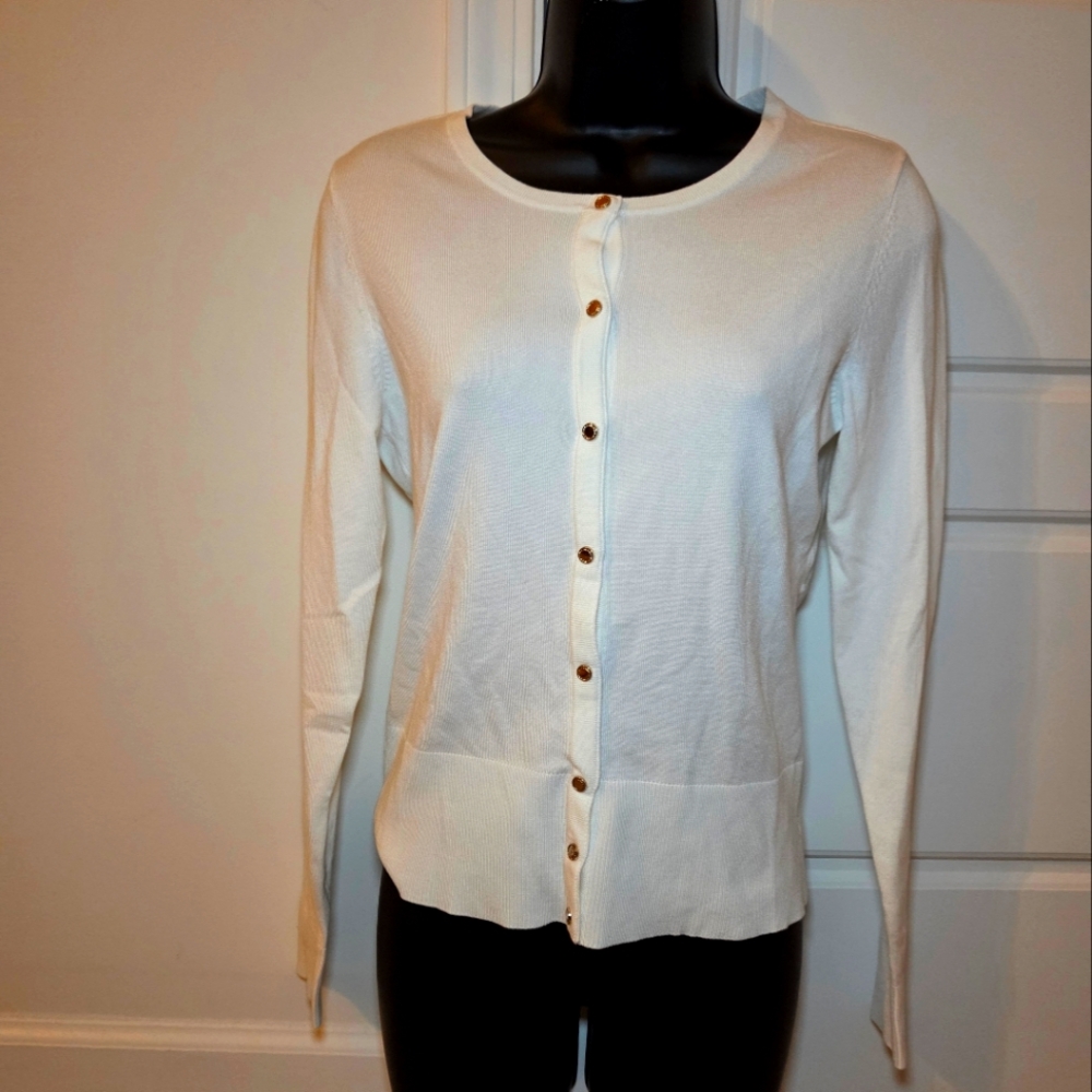 White House Black Market White Button-Up Sweater